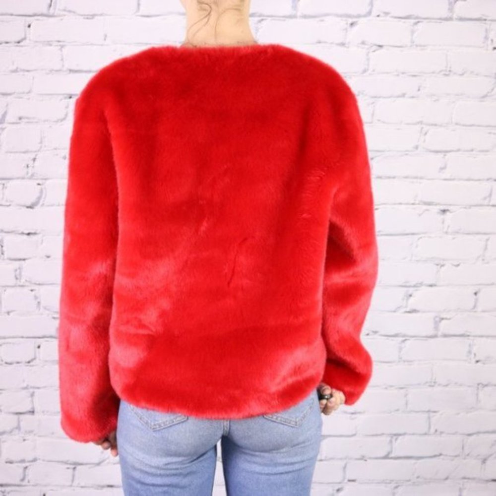 NWT Stripes HBC red faux fur jacket o1 - Picture 4 of 9